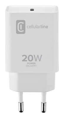 Cellular Line Ladegerät ohne Kabel mit USB-C Anschluss 20W Stromlieferung Weißs (ACHIPHUSBCPD20WW)