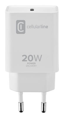 Cellular Line Charger Without Cable with USB-C Port 20W Power Delivery Whites (ACHIPHUSBCPD20WW)