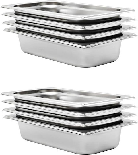 vidaXL Σκεύος Gastronorm Ανοξείδωτο GN1/3 με Βάθος 65mm (8τμχ) Τεμ Gn Χιλ Ατσάλι