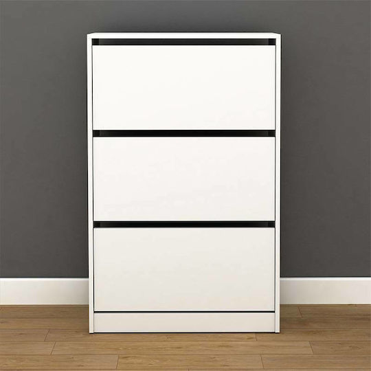 Wooden Shoe Organizer with 3 Shelves White 73x26x119cm