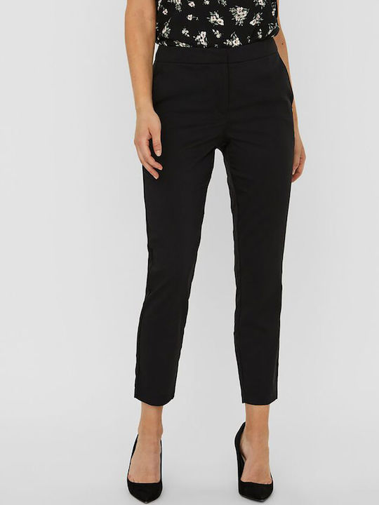 Vero Moda Women's High-waisted Fabric Trousers in Straight Line Black