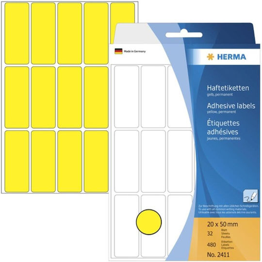 Herma 480τμχ Αυτοκόλλητες Ετικέτες Ορθογώνιες σε Κίτρινο Χρώμα 20x50mm