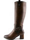 Anatomic Synthetic Leather Medium Heel Women's Boots with Zipper Brown