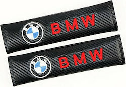 Set of 2pcs Car Seat Belt Pads Black BMW Carbon Black-Red