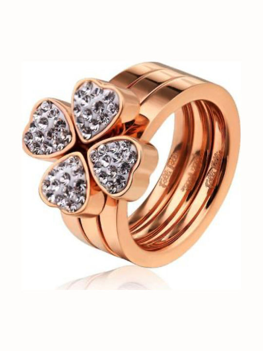 Folli Follie Ring with Stones made of Steel Gold Plated