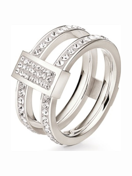 Folli Follie Ring with Stones made of Steel Gold Plated