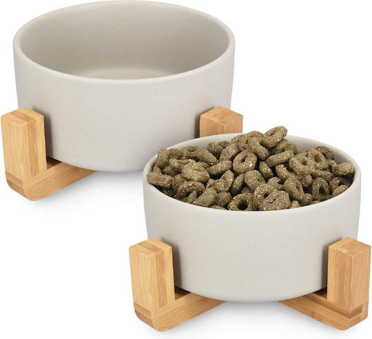 Navaris Ceramic Bowl Food & Water for Dog & Cat with Base 850ml 16cm in Gray Color 2pcs