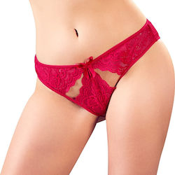 Mandy Mystery Lace Crotchless Briefs Γυναικείο Sexy Slip Αυτοκινήτου Red