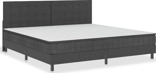 Pat King Size Tapițat cu Material Gri Închis cu Plăci Potrivit pentru Saltea 200x200cm