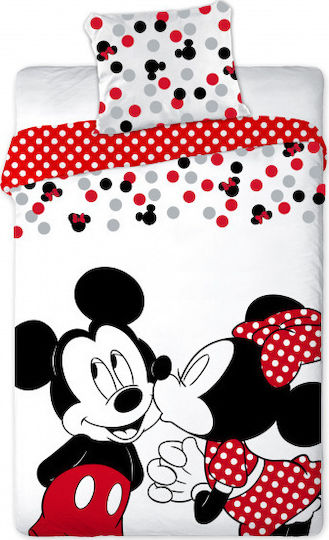 Disney Mickey & Minnie Mouse Set Kinderbettbezug Einzel mit Kissenbezug Weiß 140x200cm