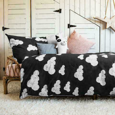 Snurk Cloud Set Kids Duvet Cover Single with Pillowcase Black 160x220cm