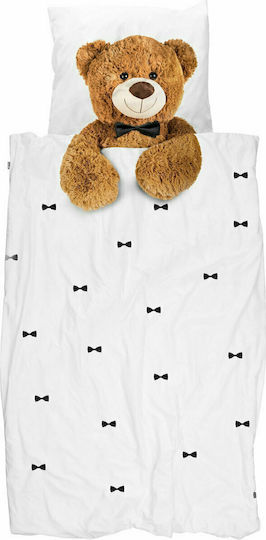 Snurk Teddy Set Kids Duvet Cover Single with Pillowcase White 160x220cm