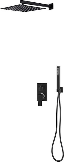 vidaXL Built-in Mixer, Hand Shower & Shower Head Set for Shower 2 Exits Inox Black Black Stainless Steel Shower System