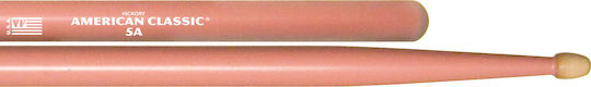 Vic Firth Hickory Μπαγκέτες Ντραμς American Classic 5A με Σχήμα Μύτης Drop σε Ροζ Χρώμα