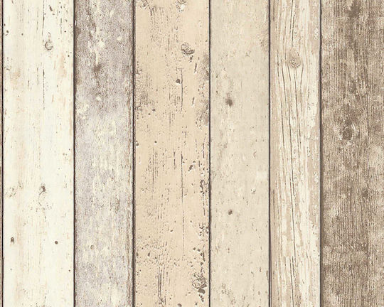 Ταπετσαρία Τοίχου Wood Stone Βινυλίου Μπεζ 1000x53cm Πλενόμενη