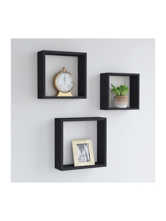 Shelves Wall Black 3pcs 30x10x30cm