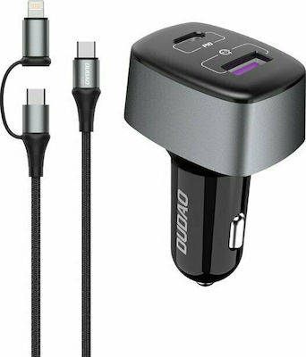 Dudao Φορτιστής Αυτοκινήτου Μαύρος 4A Γρήγορης Φόρτισης με Θύρες: 2xUSB 1xType-C μαζί με Καλώδιο lightning 60 W Quick Charge 4.0 22,5 W