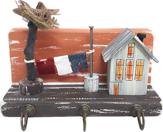 Kapadakis Wood Art Стенна Ключалка Дървена За Дом С Места За Пране 3 18x9x7см