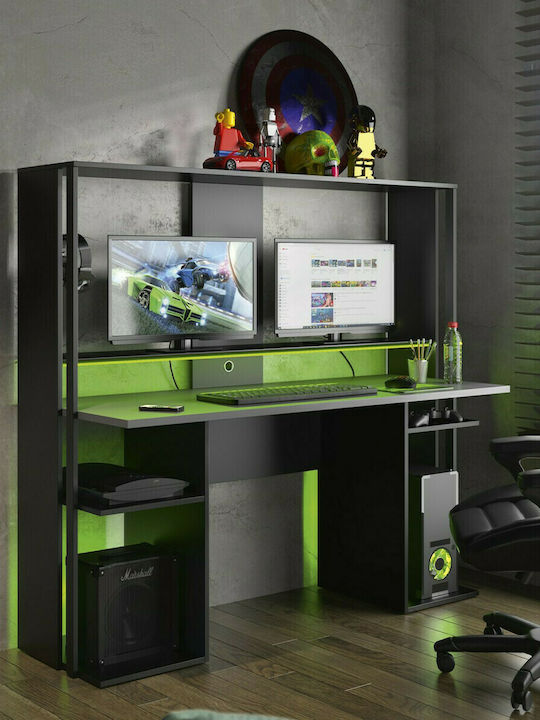 Gaming Office with Bookshelf Stream Black - Charcoal 157x60x145cm