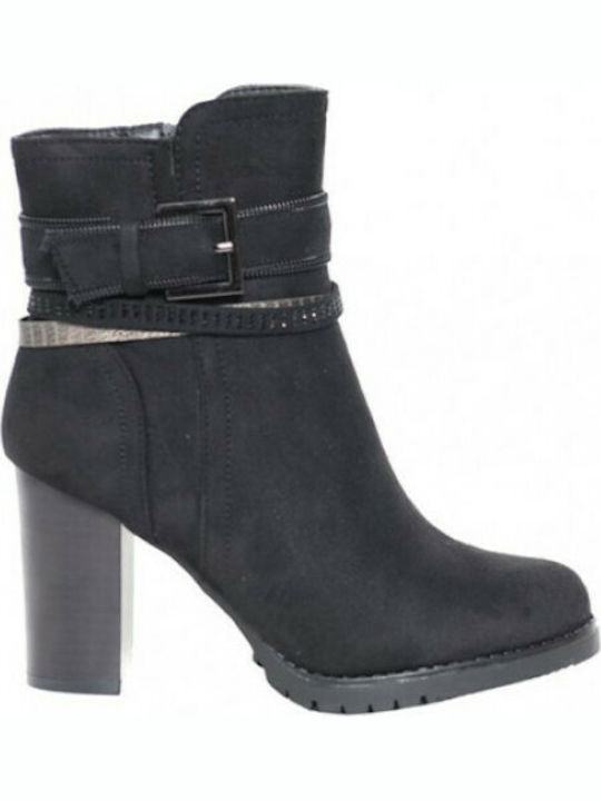 Verde Suede Women's Ankle Boots with High Heel Black