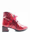 Women's Patent Leather Ankle Boots with Medium Heel Burgundy