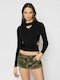 Guess Women's Crop Top Long Sleeve Black