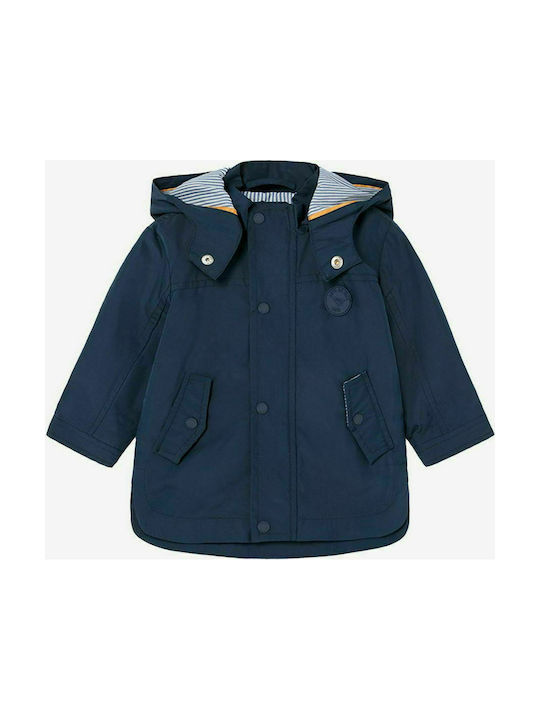 Mayoral Kids Sports Jacket Long Windproof Hooded Navy Blue