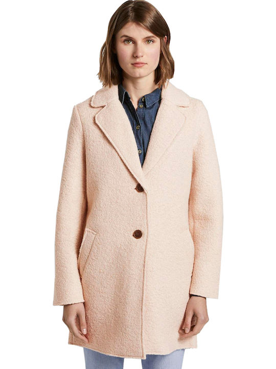 Tom Tailor Women's Sherpa Short Half Coat with Buttons Beige