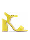 Made In Italia Women's Sandals Angela with Ankle Strap Yellow with Chunky High Heel ANGELA