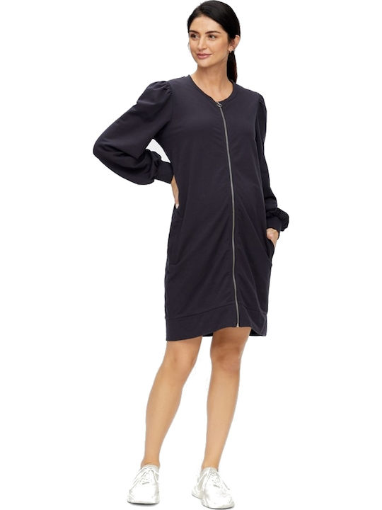 Mamalicious Winter Cotton Long Sleeve Maternity Mini Dress Navy Blue