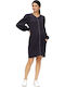 Winter Cotton Long Sleeve Maternity Mini Dress Navy Blue