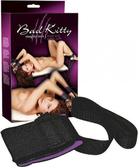You2Toys Bad Kitty Hand & Ankle Cuffs Bed Restraint Set in Black Color