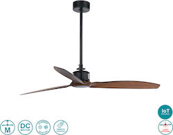 Faro Barcelona 32W 128cm Black / Wood Just Fan DC Smart