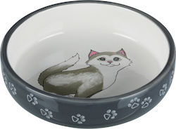 Trixie Cat & Paws Ceramic Cat Plate for Food & Water Gray 300ml 15cm