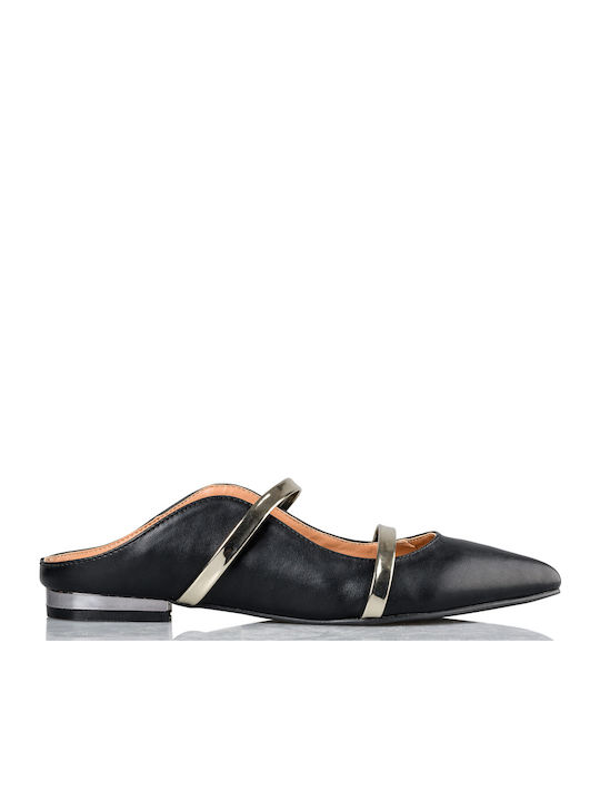 Envie Shoes Flat Leather Mules Black V65-09210-34