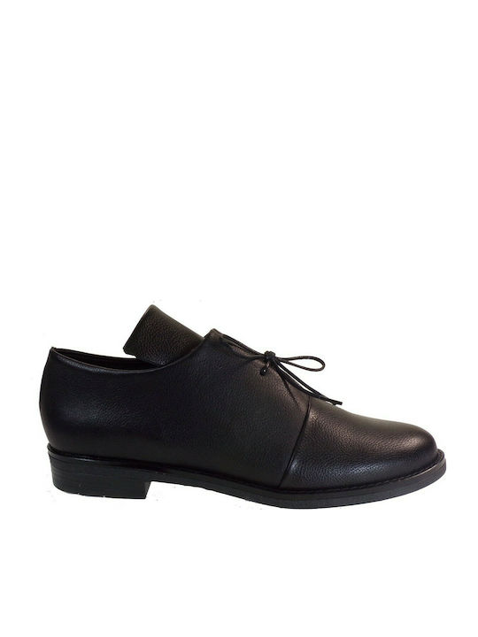 Moods Shoes 3075 Δερμάτινα Γυναικεία Oxfords σε Μαύρο Χρώμα