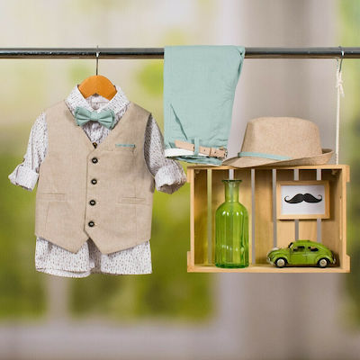 Bambolino Boys Linen Baptism Suit with Vest Tolis 6pcs Green