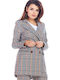 Awama Long Women's Double Breasted Blazer Checked