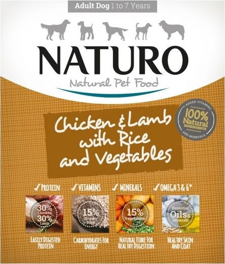 Naturo Hrană Umedă pentru Câini în Pliculeț cu Miel, Pui, Legume și Orez fără Cereale 400gr