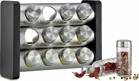 Kuchenprofi Glass Wall Mounted / Tabletop Spice Rack with Stand Black 12pcs