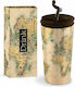 iDrink Old Map Glass Thermos Stainless Steel BPA Free 350ml Beige with Mouthpiece