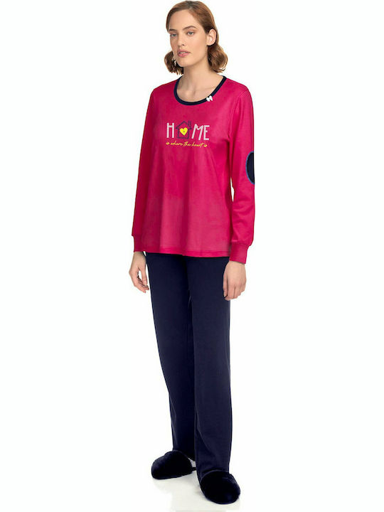 Vamp Winter Damen Pyjama-Set Baumwolle Fuchsie