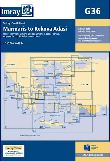 Imray G36 Χάρτης Σκάφους Ναυτικός Χάρτης Marmari έως Kekova