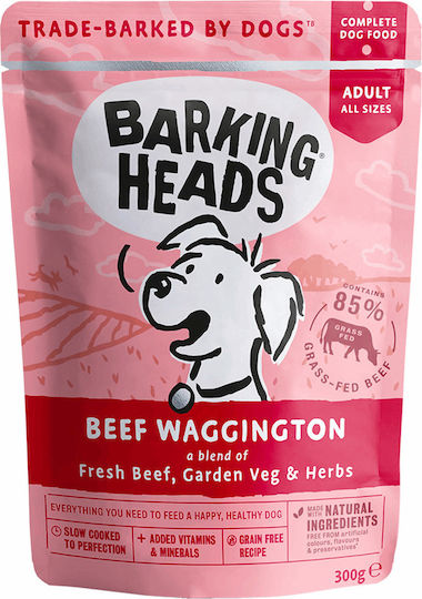 Barking Heads Waggington Hrană Umedă pentru Câini în Pliculeț cu Carne de vită și Legume fără Cereale 300gr