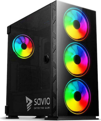 Savio Prime X1 ARGB Gaming Full Tower Κουτί Υπολογιστή με Πλαϊνό Παράθυρο Μαύρο