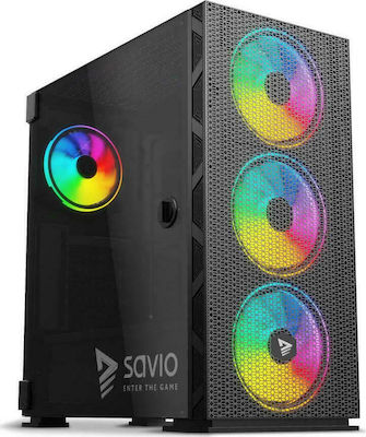 Savio Raptor X1 ARGB Gaming Full Tower Κουτί Υπολογιστή με Πλαϊνό Παράθυρο Μαύρο