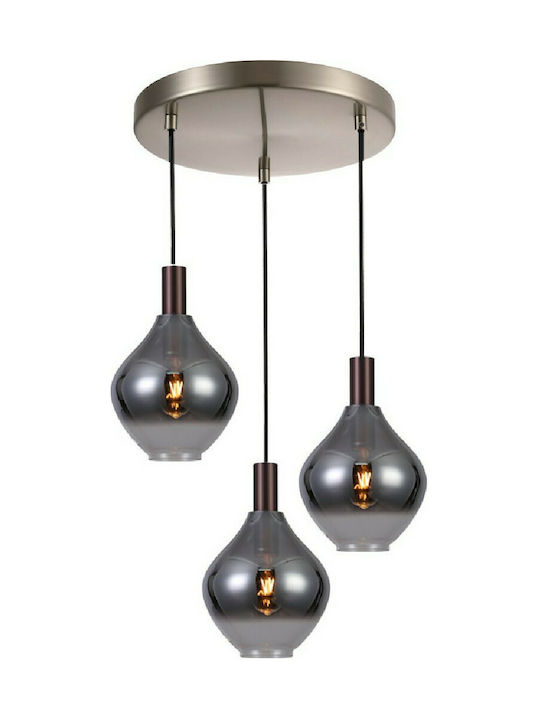 Sun Light Pendant Light Three-Light for Socket E27 Silver