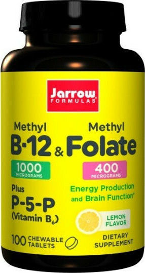Jarrow Formulas Methyl B-12 & Methyl Folate Витамин за здравето на Нервната система 1000mcg Лимон 100 жулими таблетки