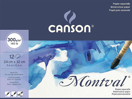 Canson Watercolour Pad Montval Watercolour 12 Sheets A3 29.7x42cm 12 Sheets