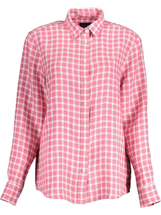 Gant Women's Linen Checked Long Sleeve Shirt Pink